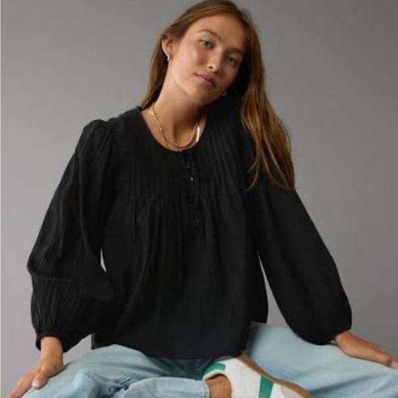 American Eagle Outfitters Tops - American Eagle Breezy Boho Pintuck Blouse Black Womens XL